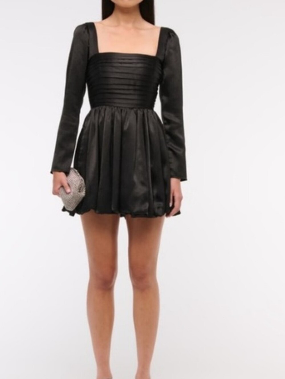 Abercrombie & Fitch Emerson Bubble Hem Satin Mini Dress Black Size XLT